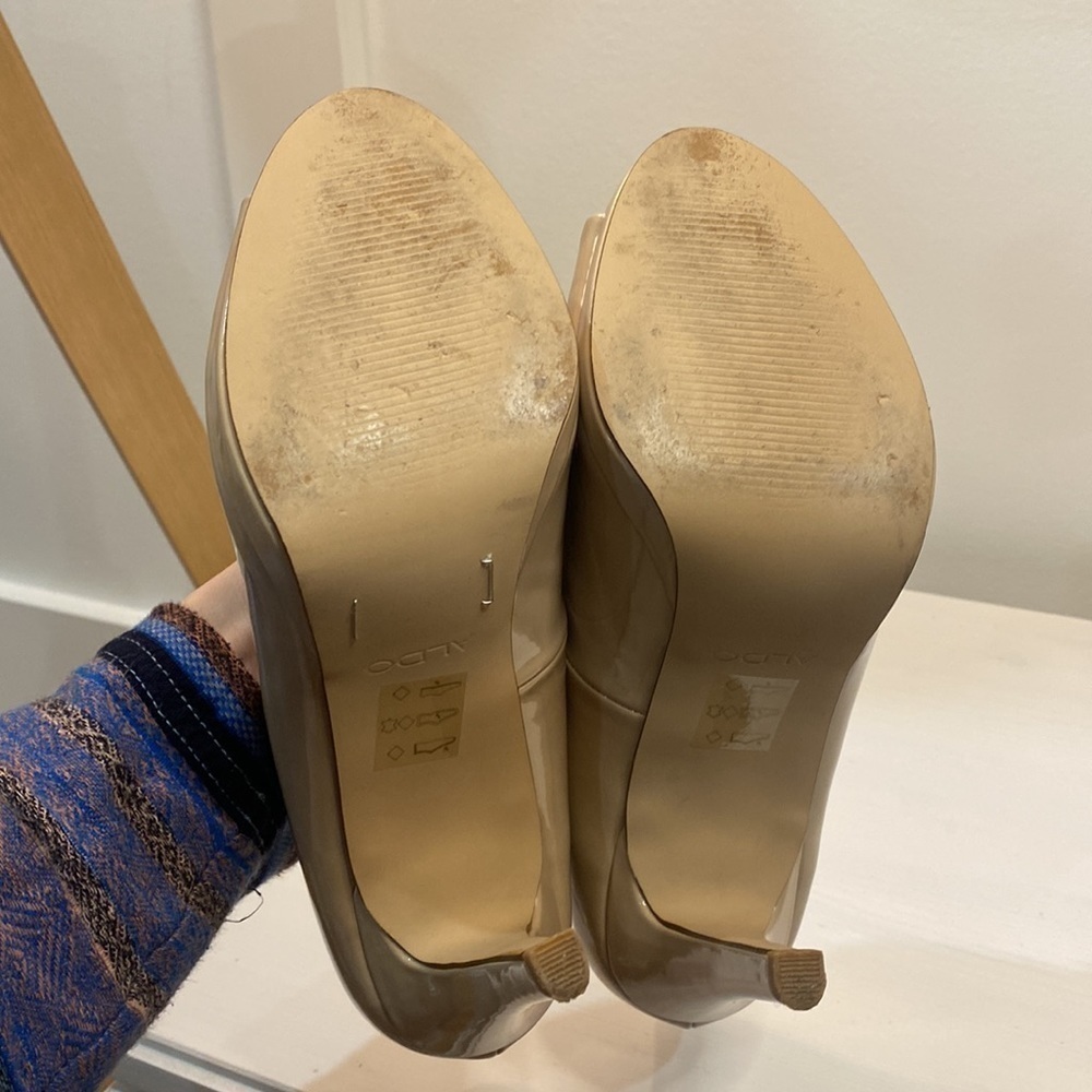 Shiny Nude Peep Toe Heels - Picture 13 of 15